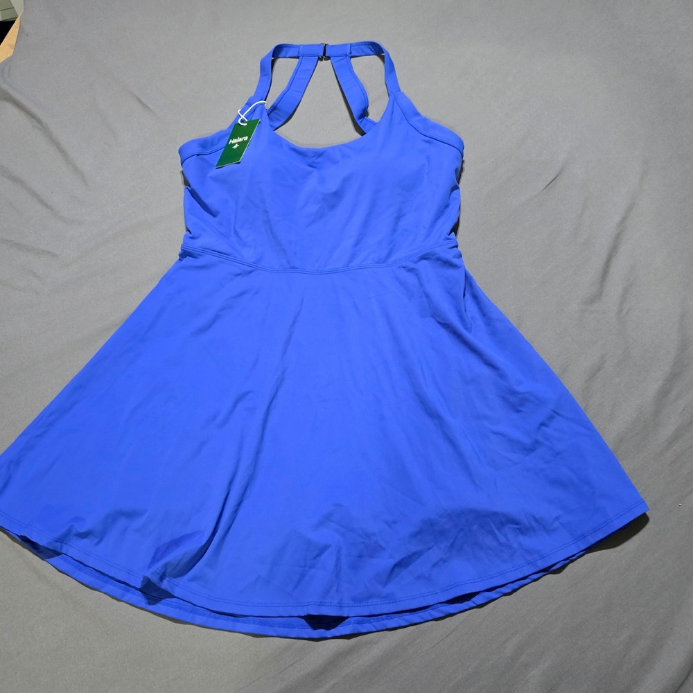 Halara Exercise Dress Women XL Blue Built-in Shorts Strappy Back Tennis Dress